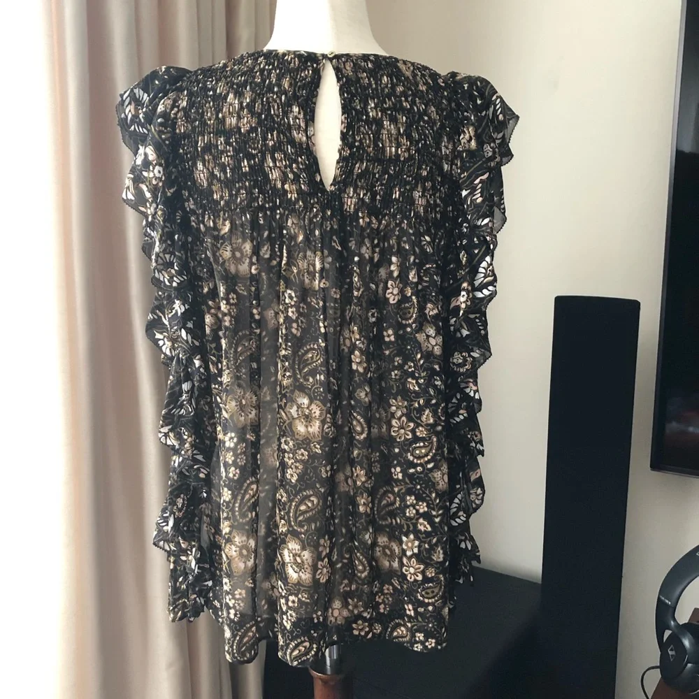 Ulla Johnson Black and Gold Floral Blouse - Picture 6 of 13